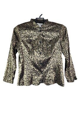 Womens Dressbarn Jacket Metallic Gold & Black Button Down Long Sleeve Size 14/16